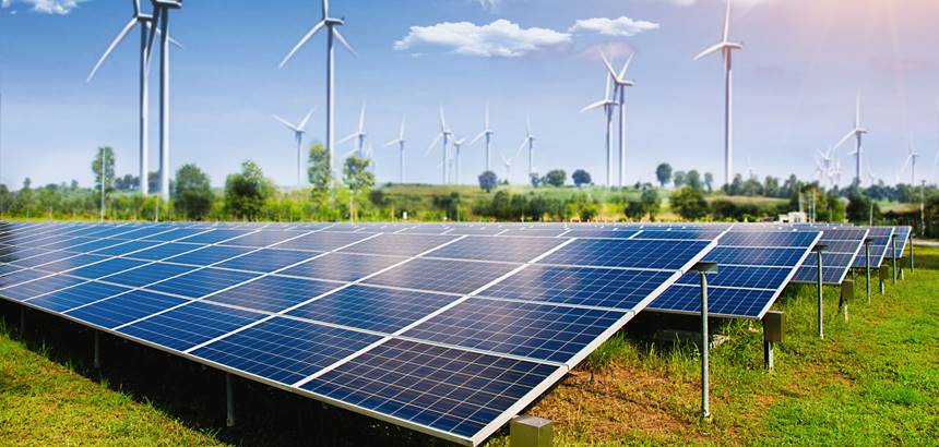 Painel solar com turbinas eólicas