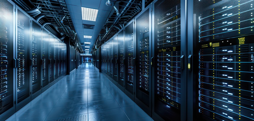 foto panorâmica de um data centers