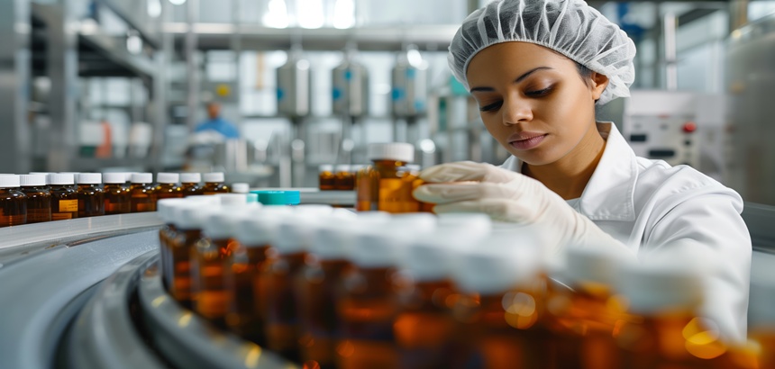Mulher trabalhando em uma Indústria Farmacêutica